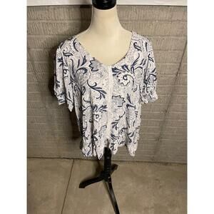 Floral And Vine Floral Print V Neck Ruffled Hem Blouse Top Size XL